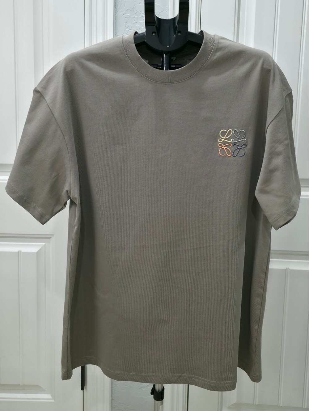 Loewe Taupe Short-Sleeve Crewneck Tee with Multicolor Anagram